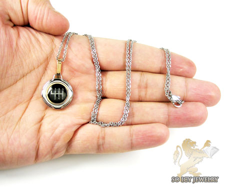 Mens baraka 18k rose gold & white stainless steel gear box grand prix pendant