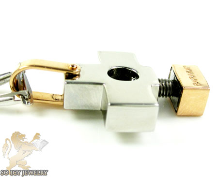 Mens baraka 18k gold & stainless steel cross pendant