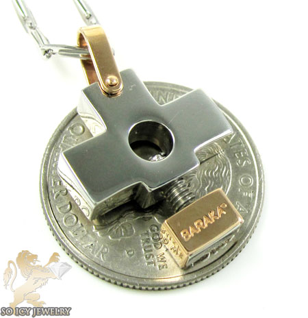 Mens baraka 18k gold & stainless steel cross pendant