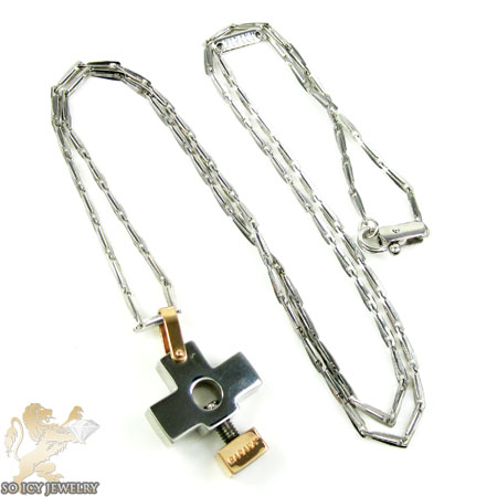 Mens baraka 18k gold & stainless steel cross pendant