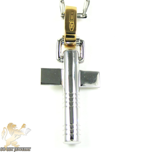 Mens baraka 18k rose & white gold cross