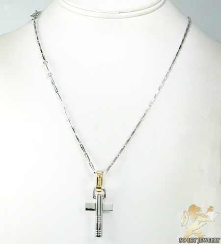 Mens baraka 18k rose & white gold cross