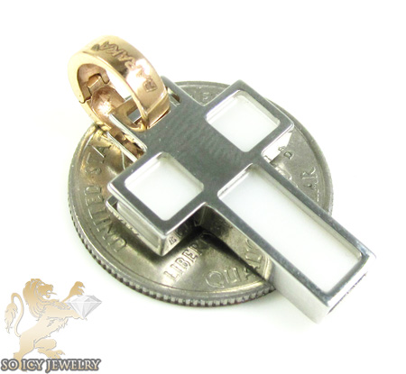 Mens baraka 18k white gold ceramic plate cross 