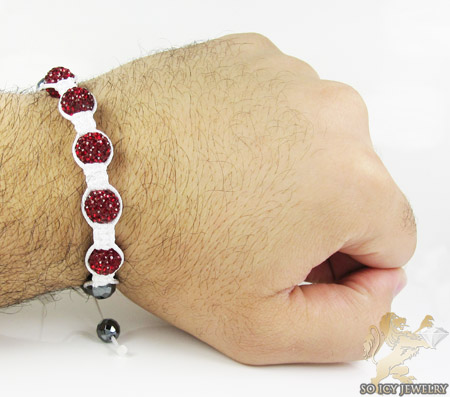 Ruby red rhinestone macramé faceted bead rope bracelet 5.00ct