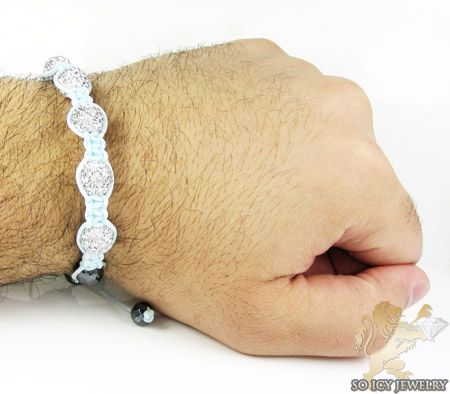 White rhinestone macramé faceted bead rope bracelet 5.00ct