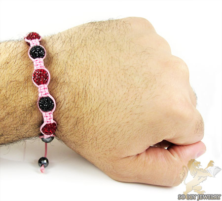 Black & ruby red rhinestone macramé faceted bead rope bracelet 5.00ct - Image 2