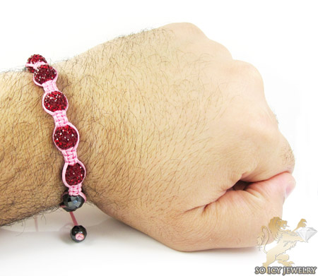 Ruby red rhinestone macramé faceted bead rope bracelet 5.00ct