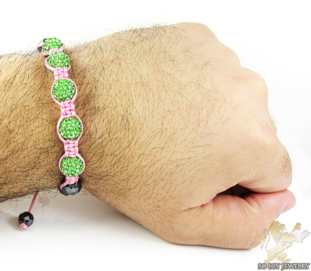 Green rhinestone macramé faceted bead rope bracelet 5.00ct - Image 2