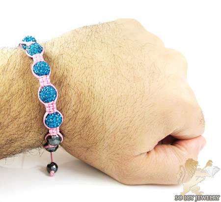 Turquoise rhinestone macramé faceted bead rope bracelet 5.00ct