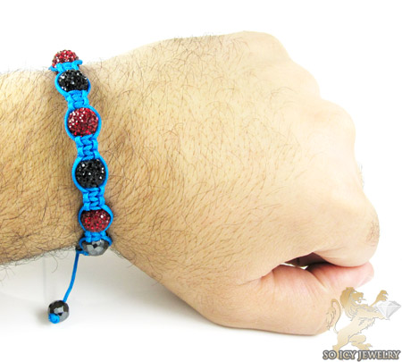 Ruby red & black rhinestone macramé faceted bead rope bracelet 5.00ct