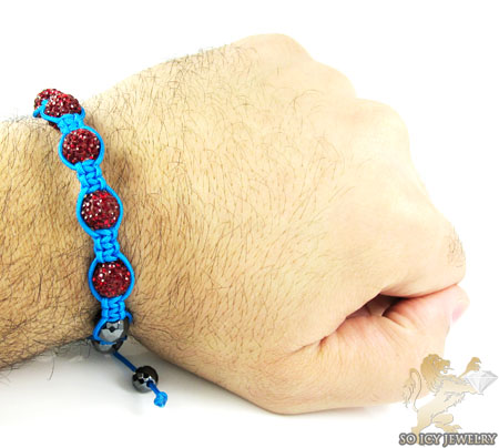 Ruby red rhinestone macramé faceted bead rope bracelet 5.00ct