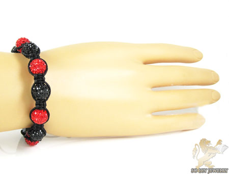 Black & red rhinestone macramé faceted bead rope bracelet 9.00ct