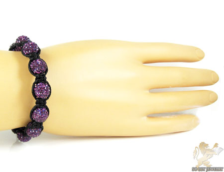 Purple rhinestone macramé faceted bead rope bracelet 9.00ct