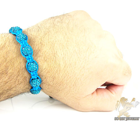 Turquoise rhinestone macramé faceted bead rope bracelet 9.00ct
