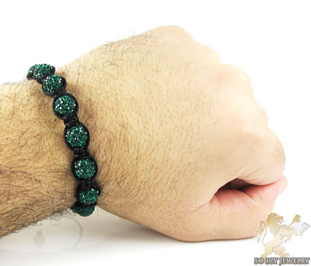 Green rhinestone macramé faceted bead rope bracelet 9.00ct