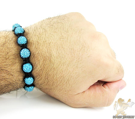 Baby blue rhinestone macramé faceted bead rope bracelet 9.00ct