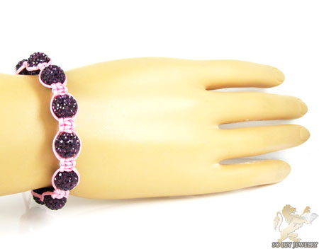 Dark purple rhinestone macramé faceted bead rope bracelet 9.00ct