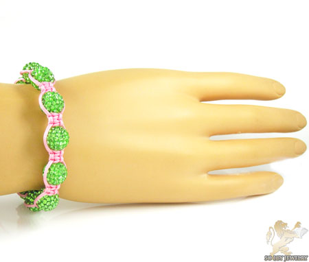 Green rhinestone macramé faceted bead rope bracelet 9.00ct