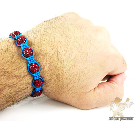 Ruby red rhinestone macramé faceted bead rope bracelet 9.00ct