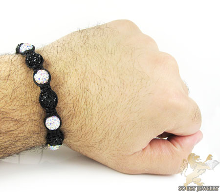 Black & multi colored rhinestone macramé faceted bead rope bracelet 9.00ct