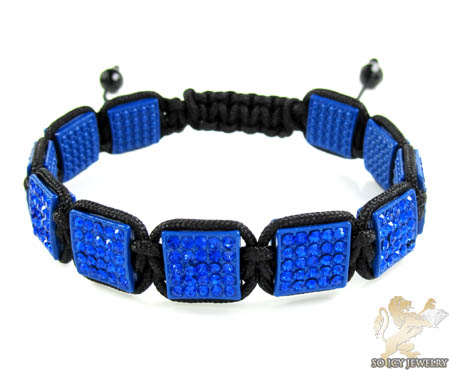 Blue rhinestone macramé square bead rope bracelet 11.00ct