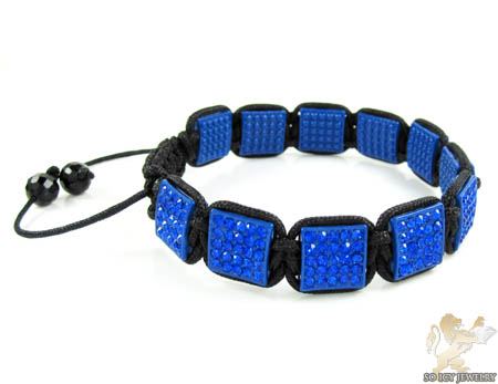 Blue rhinestone macramé square bead rope bracelet 11.00ct