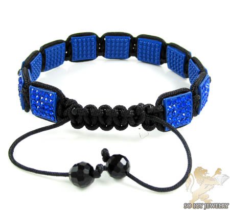 Blue rhinestone macramé square bead rope bracelet 11.00ct