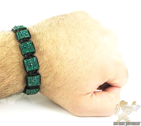 Green rhinestone macramé square bead rope bracelet 11.00ct