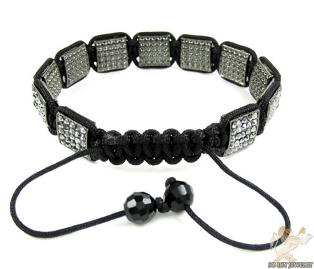 Smoke mirrored rhinestone macramé square bead rope bracelet 11.00ct