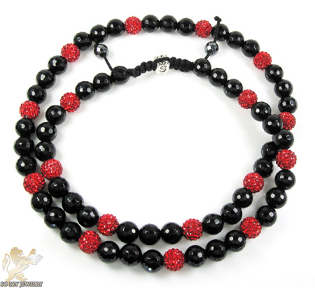 Red rhinestone macramé black onyx faceted bead chain 17.00ct