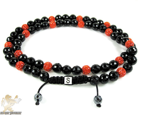 Orange rhinestone macramé black onyx faceted bead chain 11.00ct