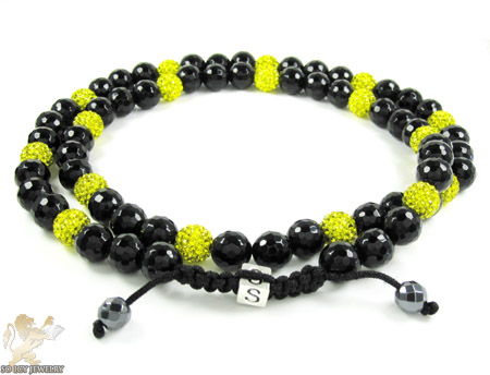 Canary rhinestone macramé black onyx faceted bead chain 17.00ct