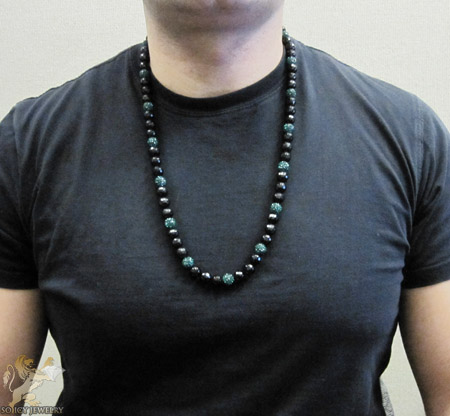 Green rhinestone macramé black onyx faceted bead chain 17.00ct