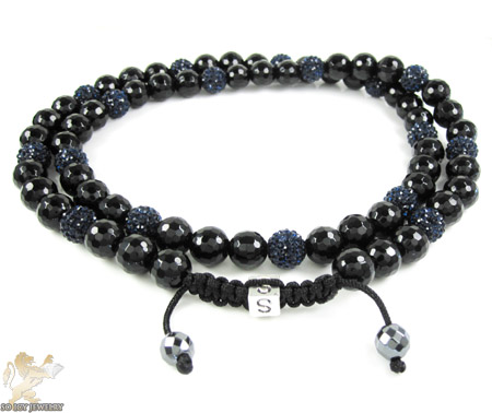 Dark blue rhinestone macramé black onyx faceted bead chain 17.00ct