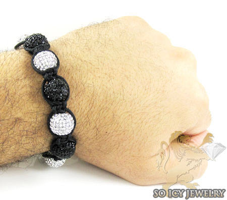White & black rhinestone macramé square large bead rope bracelet 18.00ct