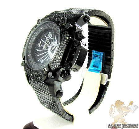 Techno master white diamond & black cz ice wrist watch 20.00ct