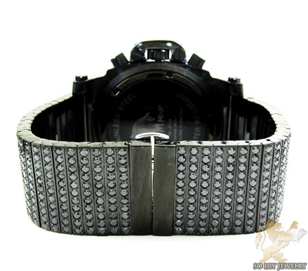 Techno master white diamond & black cz ice wrist watch 20.00ct