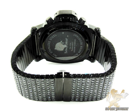 Techno master white diamond & black cz ice wrist watch 20.00ct