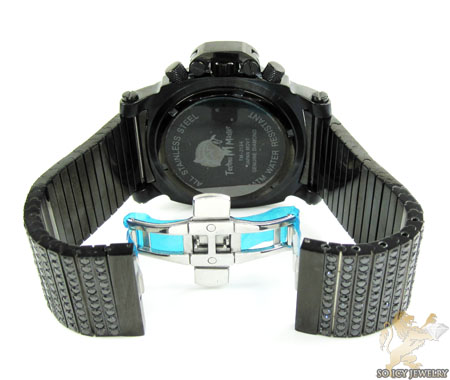 Techno master white diamond & black cz ice wrist watch 20.00ct