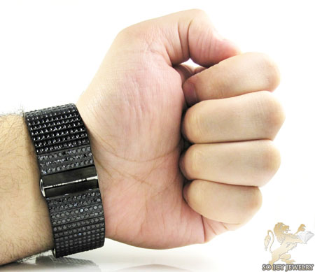 Techno master white diamond & black cz ice wrist watch 20.00ct
