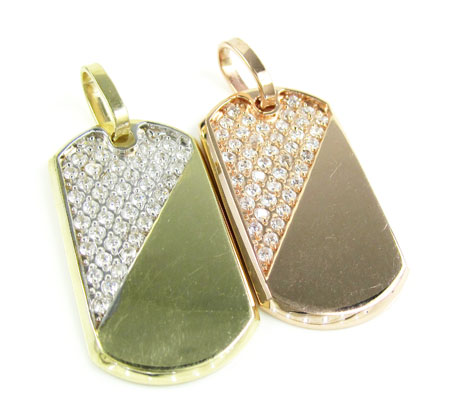Unisex 10k gold cz dog tag pendant