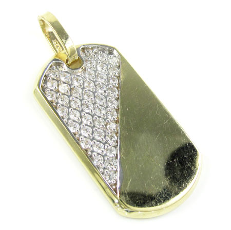 Unisex 10k gold cz dog tag pendant