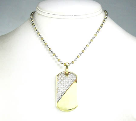 Unisex 10k gold cz dog tag pendant