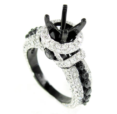 Ladies 10k black gold white & black diamond semi mount ring 2.18ct