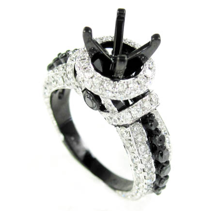 Ladies 10k black gold white & black diamond semi mount ring 2.18ct - Image 2