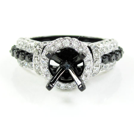 Ladies 10k black gold white & black diamond semi mount ring 2.18ct