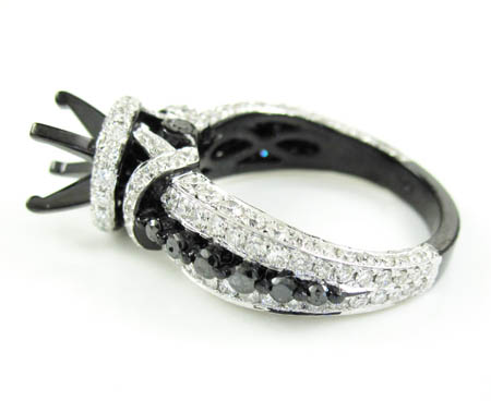 Ladies 10k black gold white & black diamond semi mount ring 2.18ct