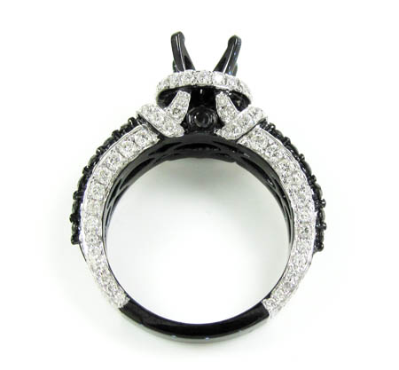 Ladies 10k black gold white & black diamond semi mount ring 2.18ct