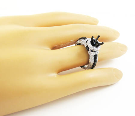 Ladies 10k black gold white & black diamond semi mount ring 2.18ct