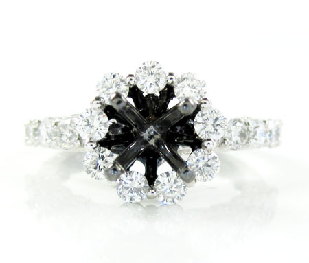 Ladies 14k black gold white & black diamond semi mount ring 2.00ct